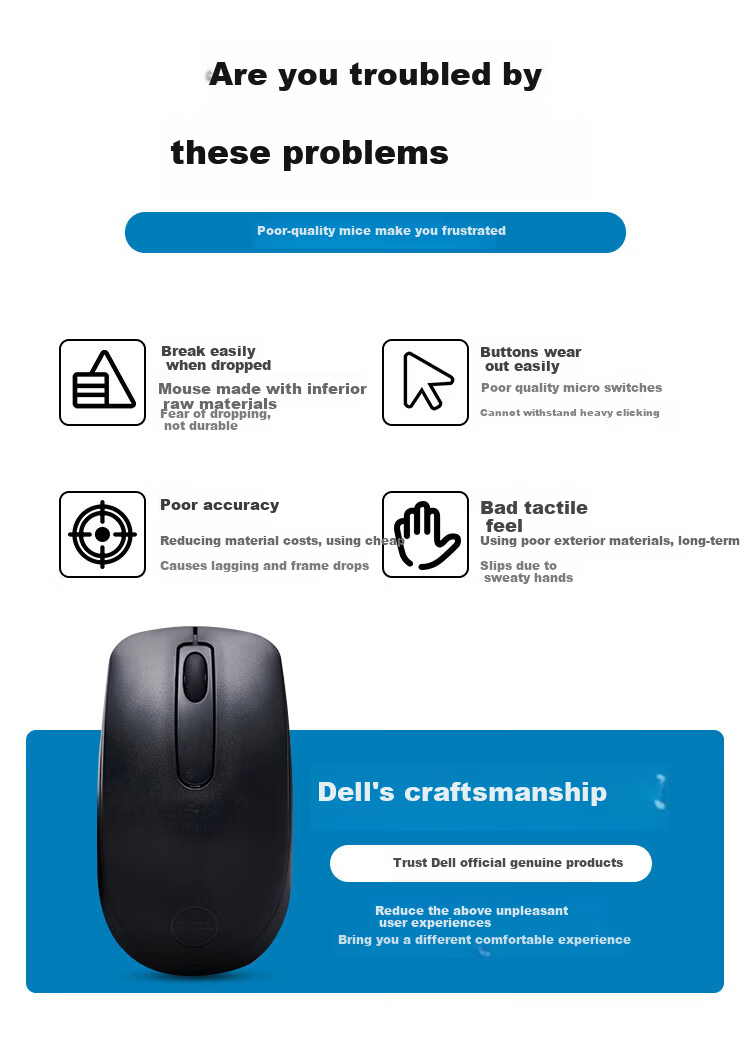 Dell WM118 Wireless Mouse Office Symmetric Mouse 2.4G Receiver Black 3