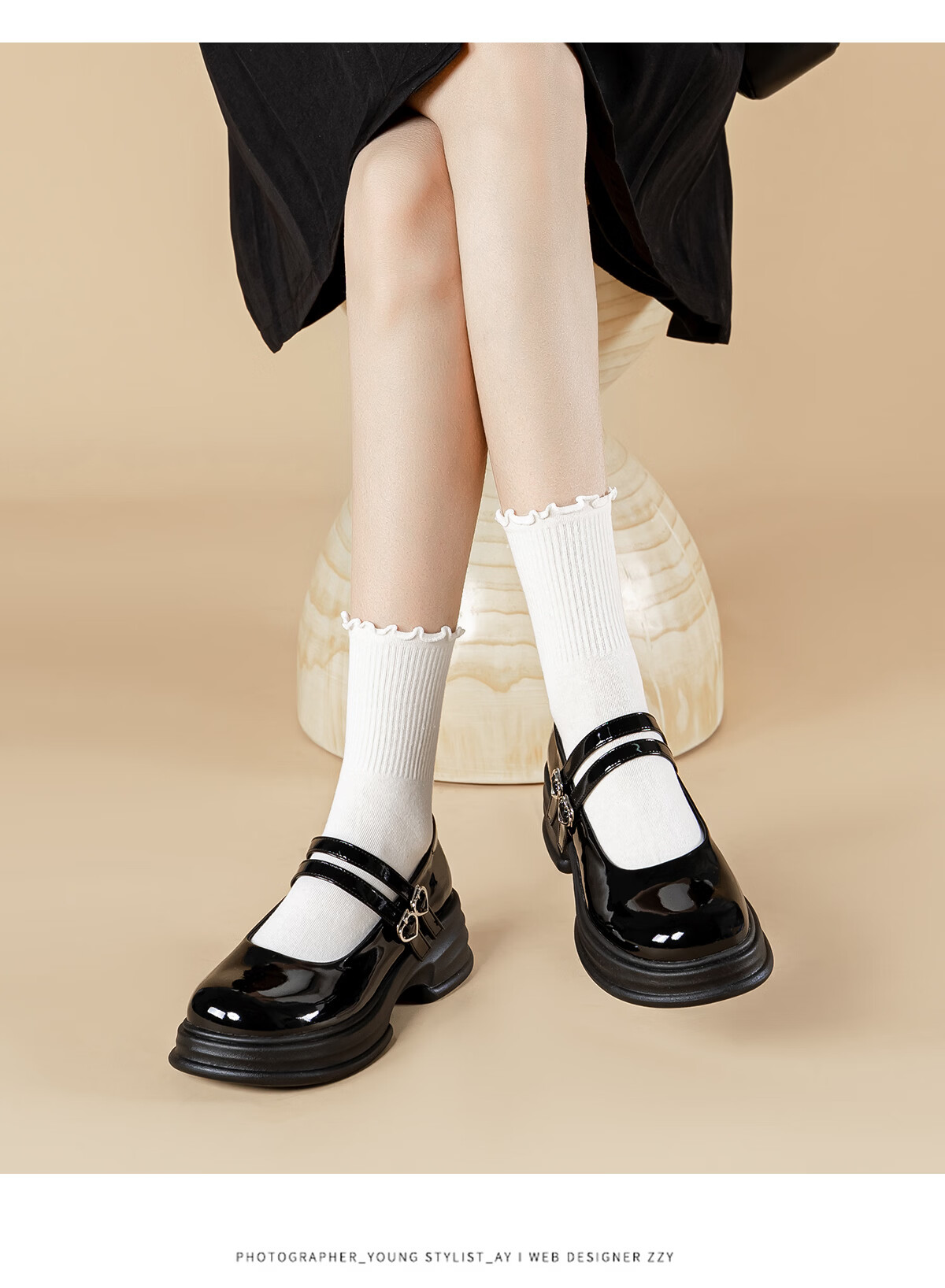 Warrior Mary Jane Women's Shoes New Spring Thick Sole French Style Loafers Versatile School Style Black JK Leather Shoes Black 39 11