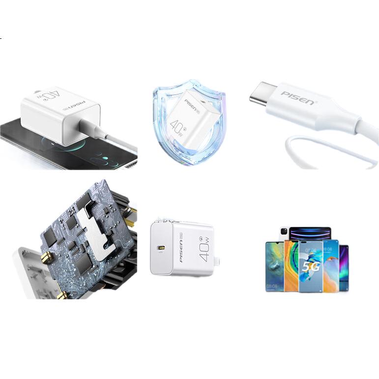 Pisen Зарядное устройство PD40W, Type-C, супербыстрая зарядка, совместимо с Huawei Pura70/mate80/60, Honor, Xiaomi, Apple 17/16