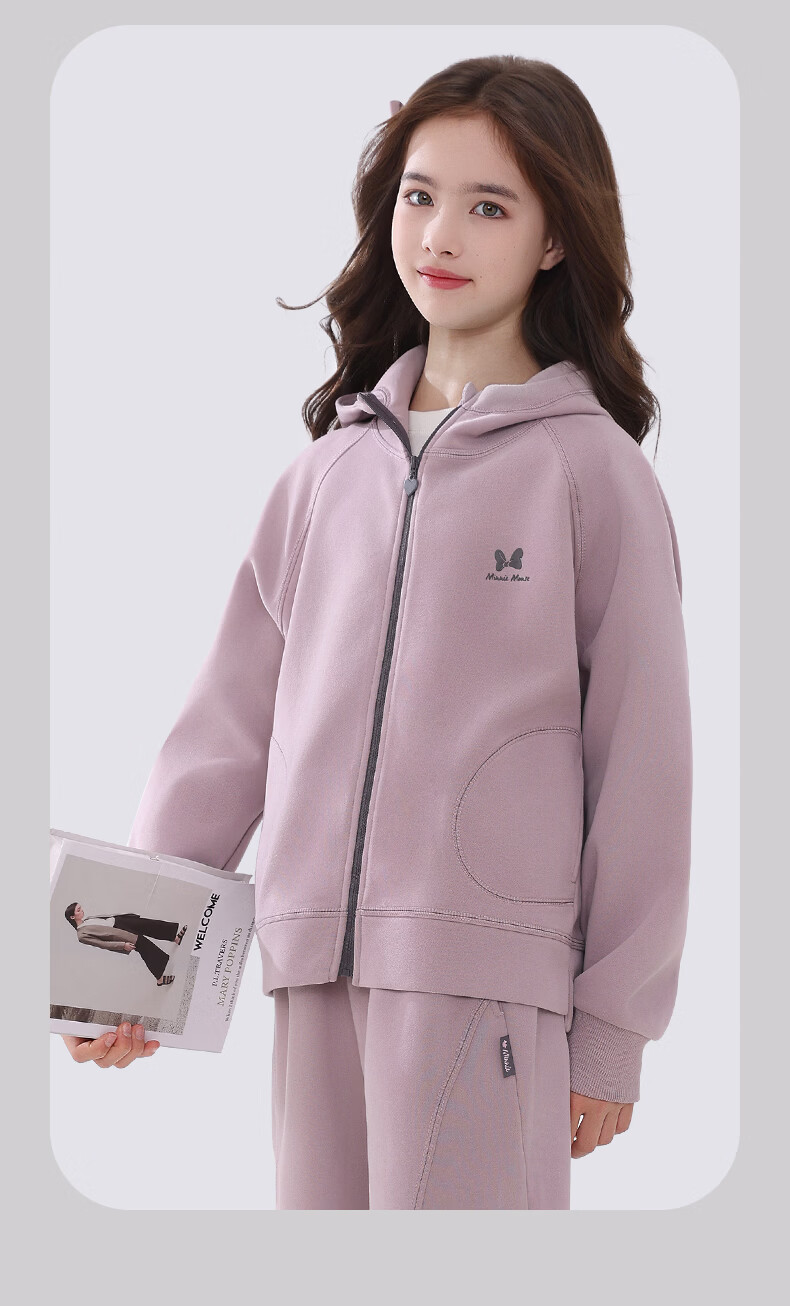 Disney Girls Casual Set Spring Autumn New Children's Hooded Sportswear Youth Sweatshirt and Sweatpants FT001 Heather Gray 150 9