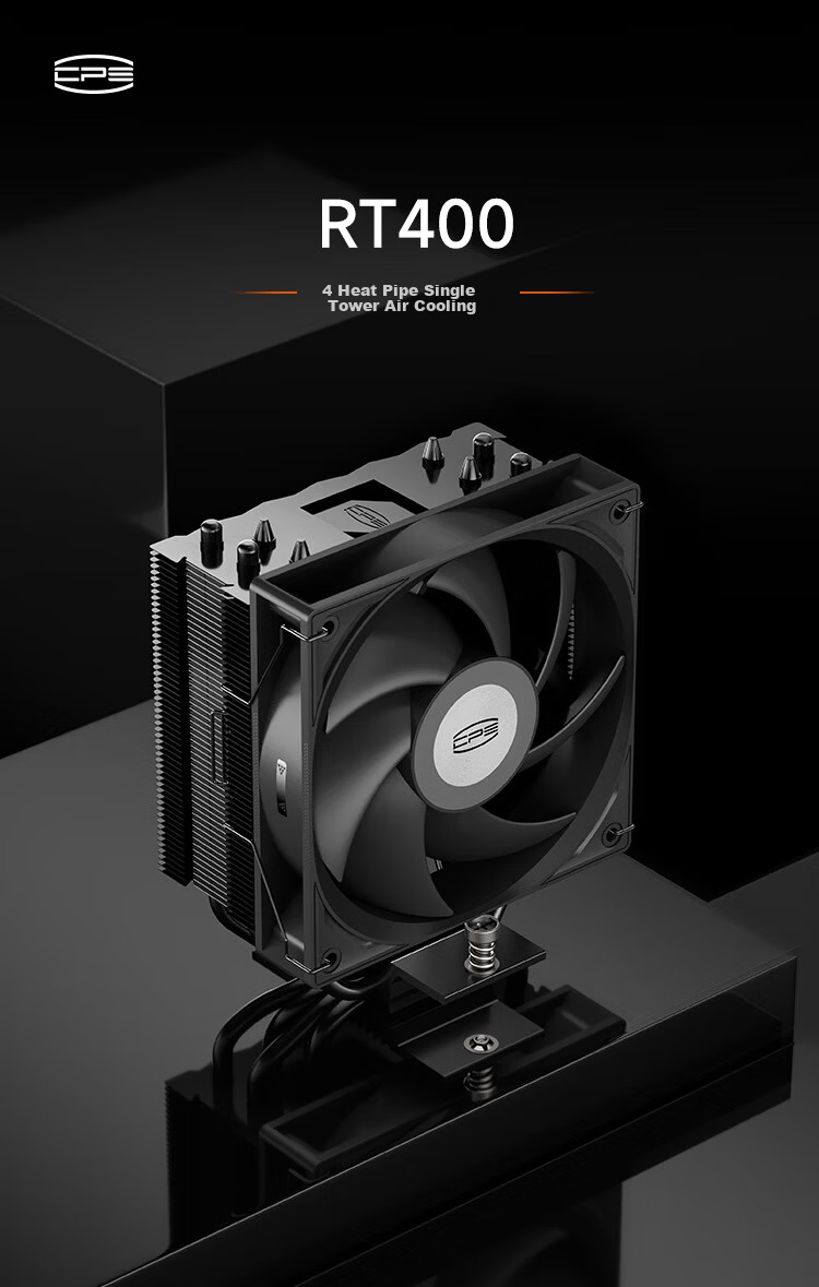 PCCOOLER RT400 ARGB Black CPU Air Cooler (4 Heat Pipes/High-Performance Fan/Triangular Wave Fins/Supports 1851 AM5) 1