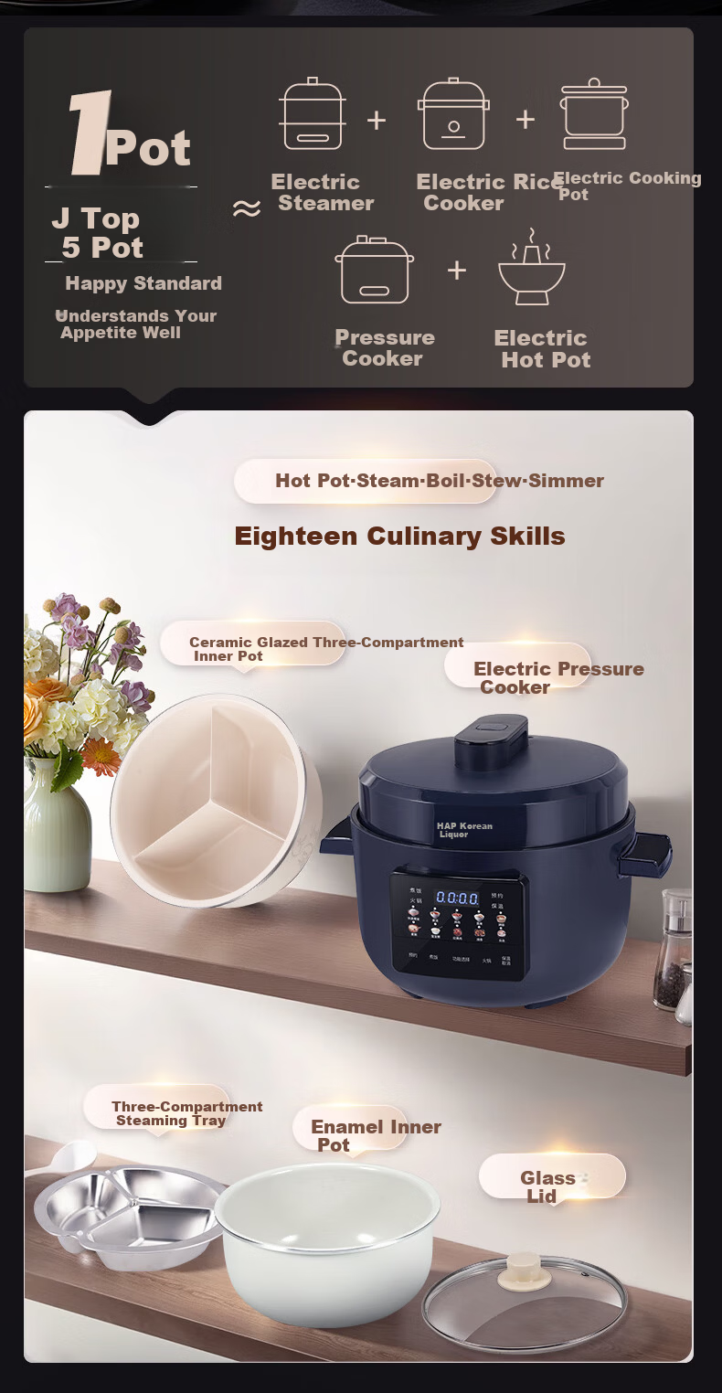 HAP Electric Pressure Cooker 4L Triple Inner Pot Multi-Functional High-Pressure Rice Cooker with Timer for 4-6 People 2