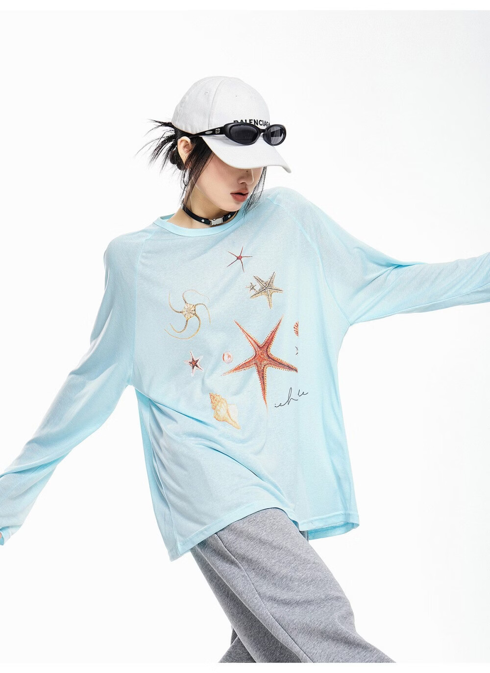 ICH MODE American Style Lightweight Cooling Physical Sunscreen Cover Shirt Women Summer New Loose Long Sleeve T-Shirt White S 9