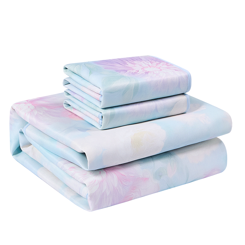 FUANNA Ice Silk Cooling Mat Washable 1000D Thick Silk A-Class Antibacterial Fitted Sheet Three-Piece Set Single/Double 1.5x2m