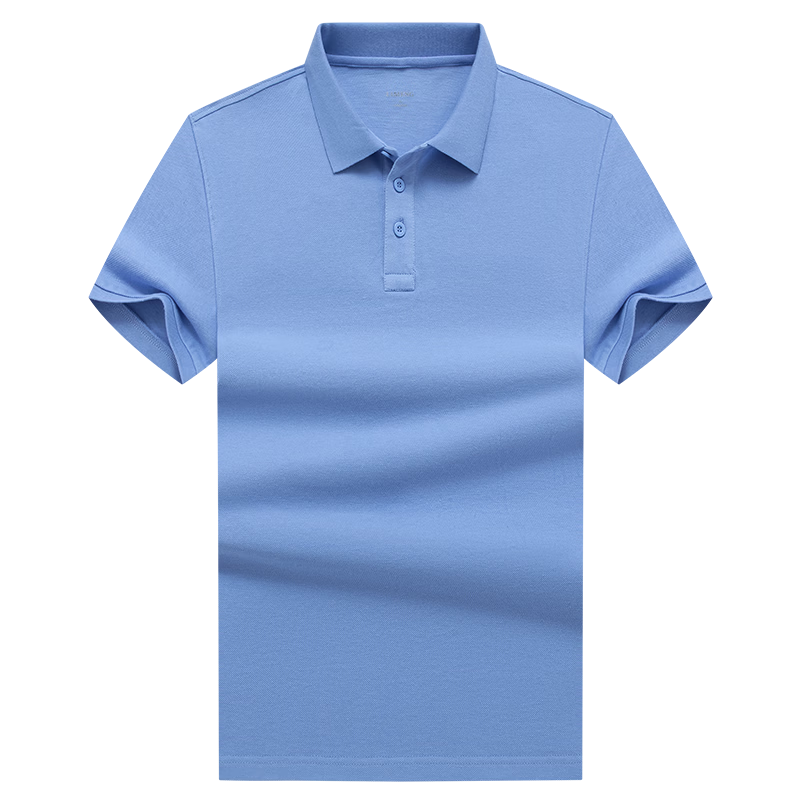 LIMENG [Pure Cotton T-Shirt] Men's Business Polo Shirt, Summer Loose-Fit Solid Color Lapel T-Shirt, Light Blue 3XL