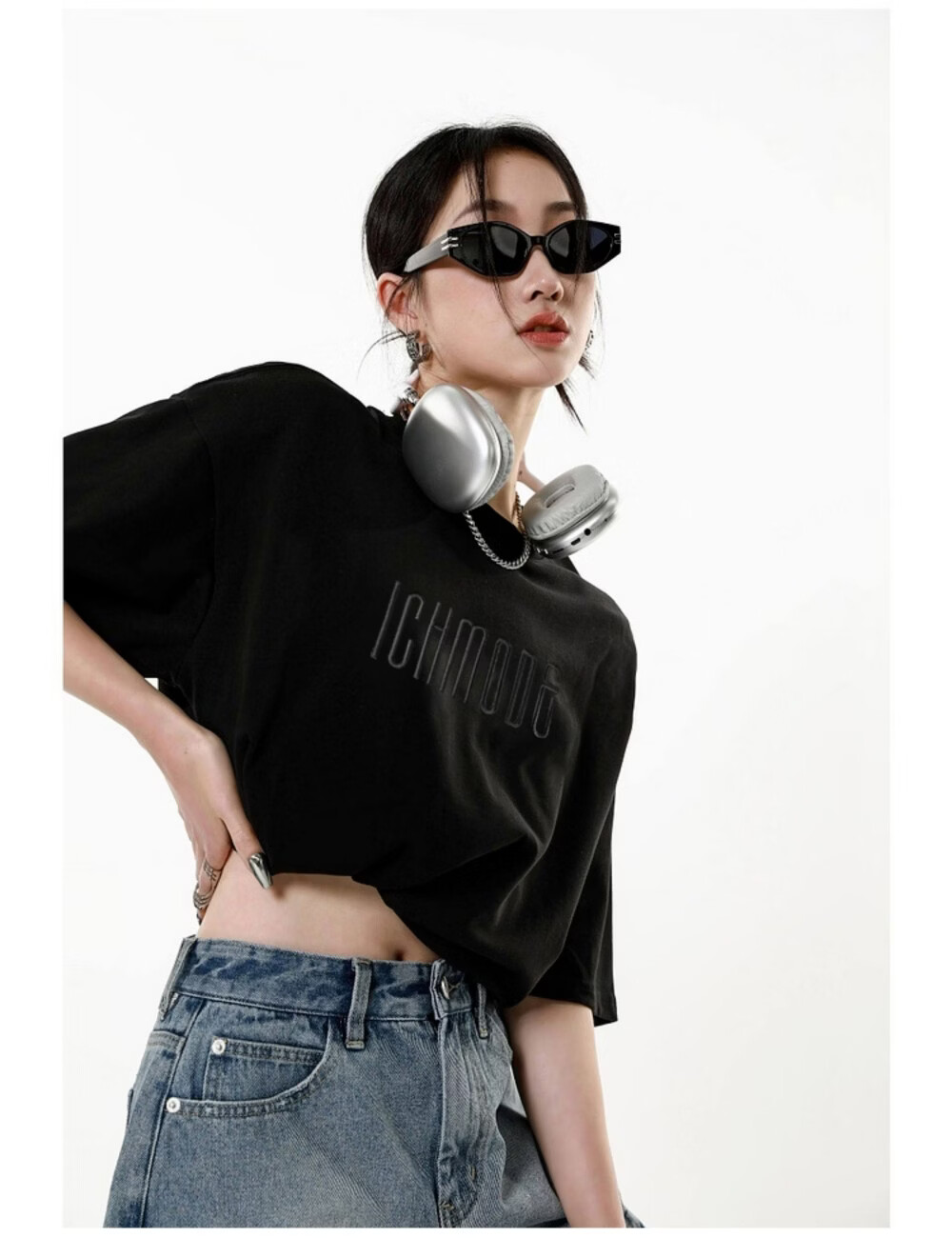 ICH MODE American Vintage Heavyweight Short Sleeve T-Shirt Women Summer New High Street Loose Half Sleeve Top Gray S 6