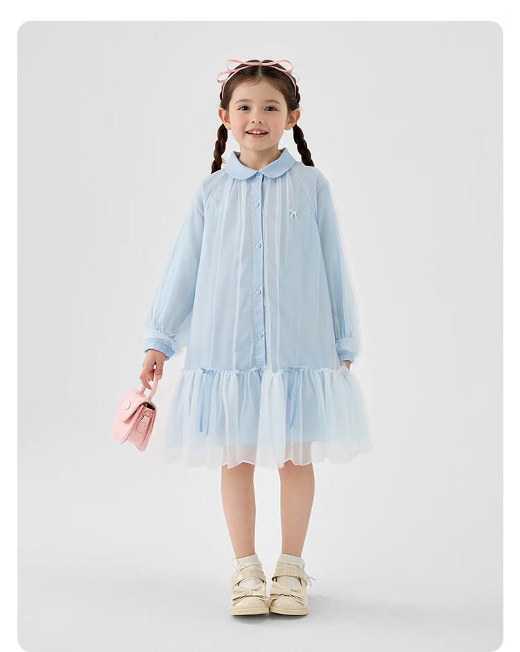 Balabala [balaOne] Kids Children's Dress Girls 2026 New Spring Shirt Mesh Skirt Short Skirt 19