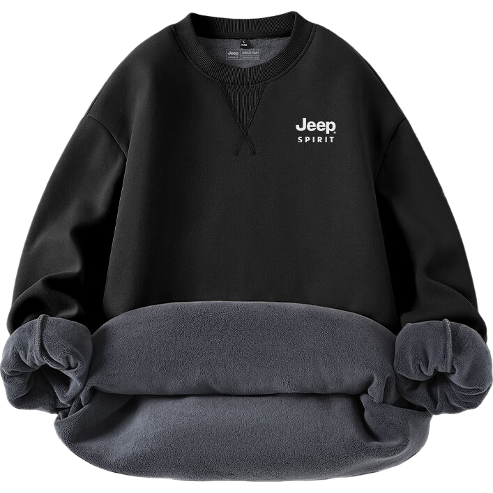 JEEP SPIRIT Men's Sweatshirt, Autumn And Winter Thickened Warm Sports Round Neck Long Sleeve Heavy Loose Trendy Fleece Jacket for Me