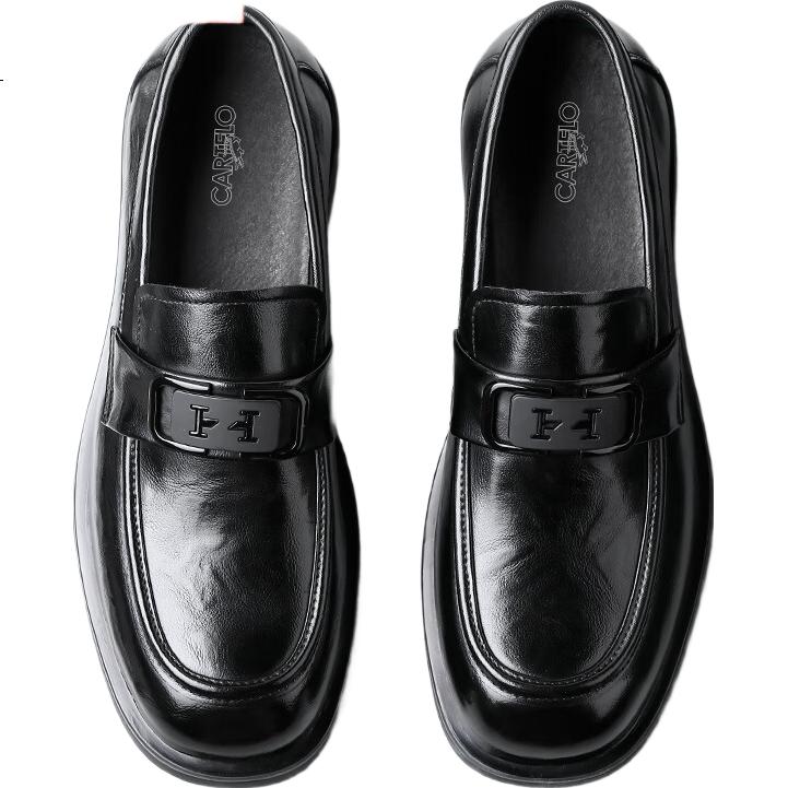 CARTELO Top-Grain Leather Shoes for Men, 2025 New Casual Leather Shoes, Professional Business Men's Loafers, K046 Black, Size 42