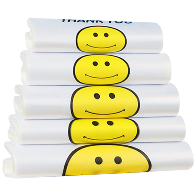 LAUTEE YM536 Smiley Face Tote Trash Bags Plastic Vest Bags Double-Sided 3-Layer 32x50cm 100pcs Pack