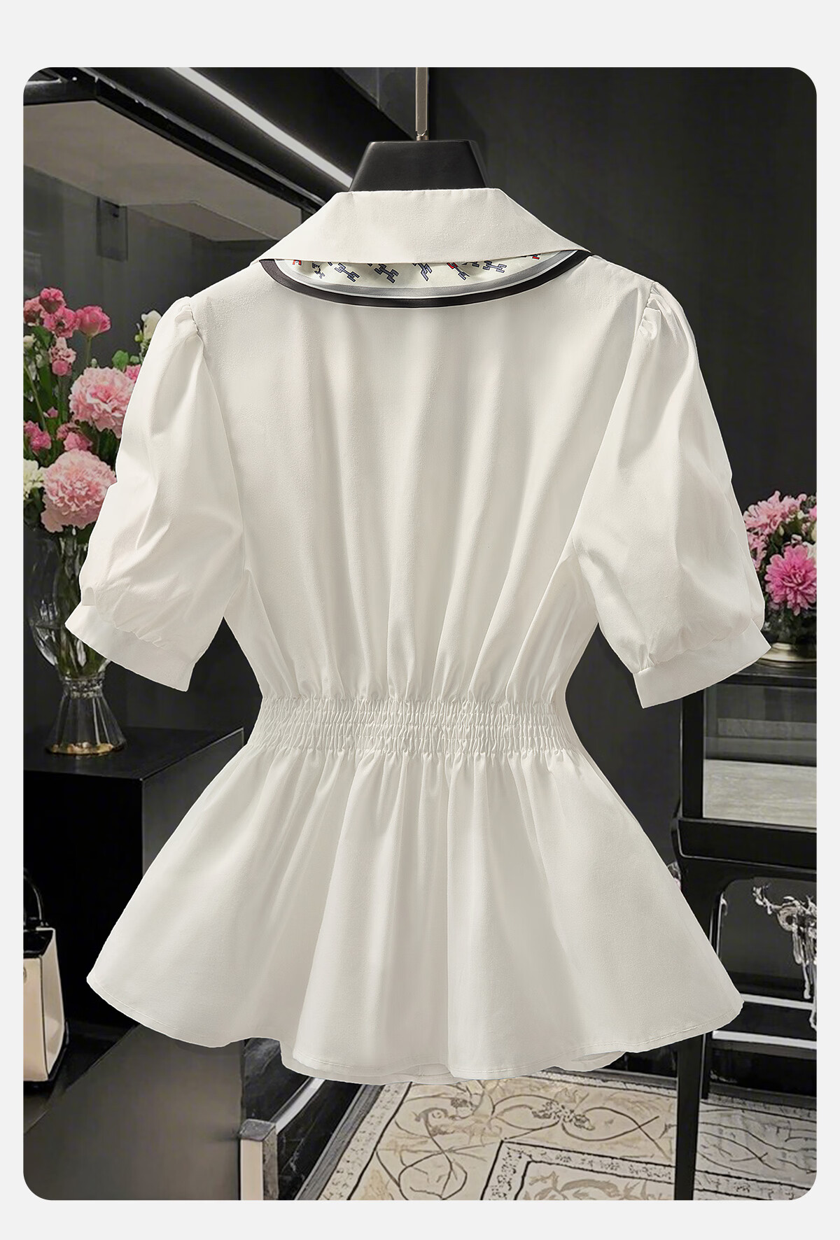 Cypress Collar Solid Color Waist-Cinching Short Sleeve Shirt Women 2026 Spring Summer New Fashion Commuter Elegant Design Shirt 5