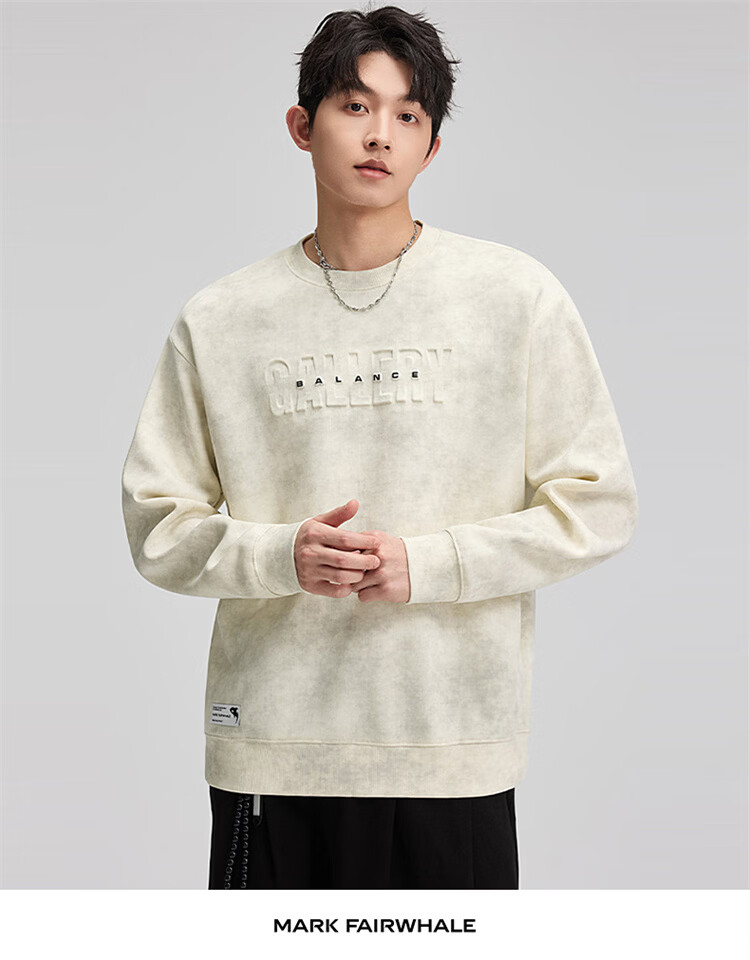 MARK FAIRWHALE Tie-Dye Sweatshirt Men Spring Trendy Brand Crewneck Heavyweight Long Sleeve T-Shirt Base Layer Rock Gray 3XL 20