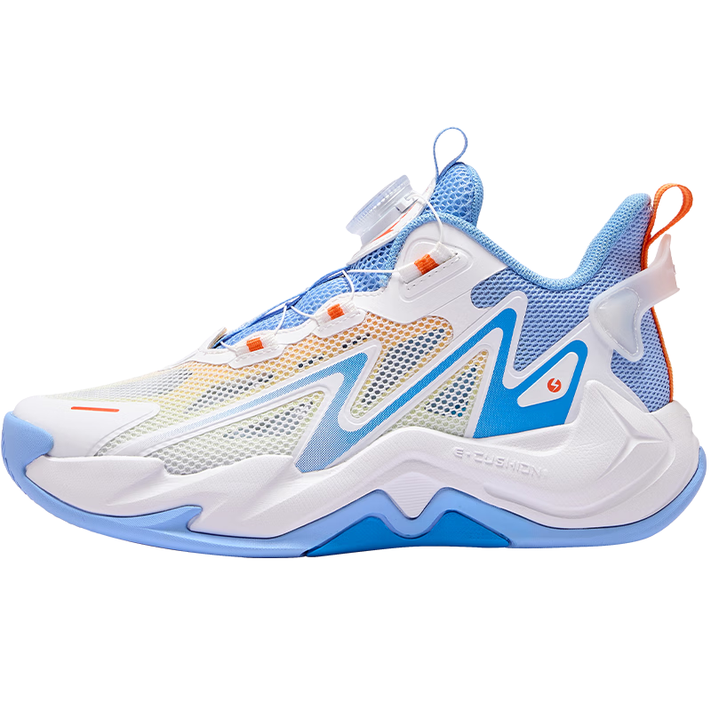 ERKE Kids Boys Basketball Shoes Children's Breathable Mesh Durable Sneakers White/Purple Blue Size 40