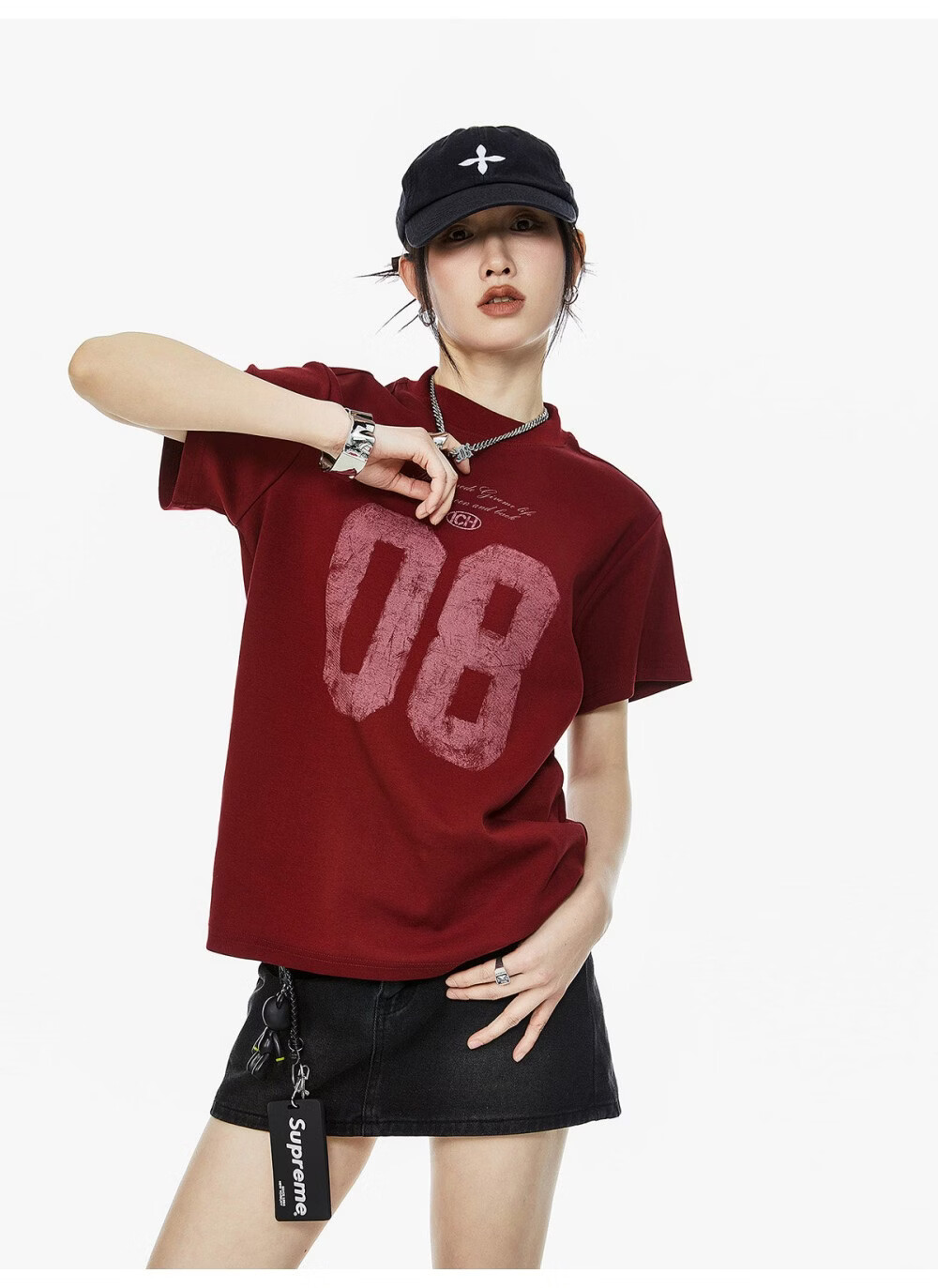 ICH MODE Women's American Slim Fit Shoulder T-Shirt 2026 Summer New Printed Short Sleeve Sports Top White L 19