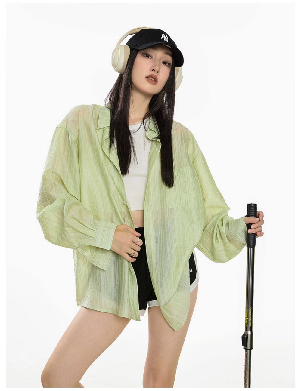ICH MODE American Style White Shirt Women Summer Loose Physical Sun Protection Shirt Jacket Long Sleeve Top Blue XL 46
