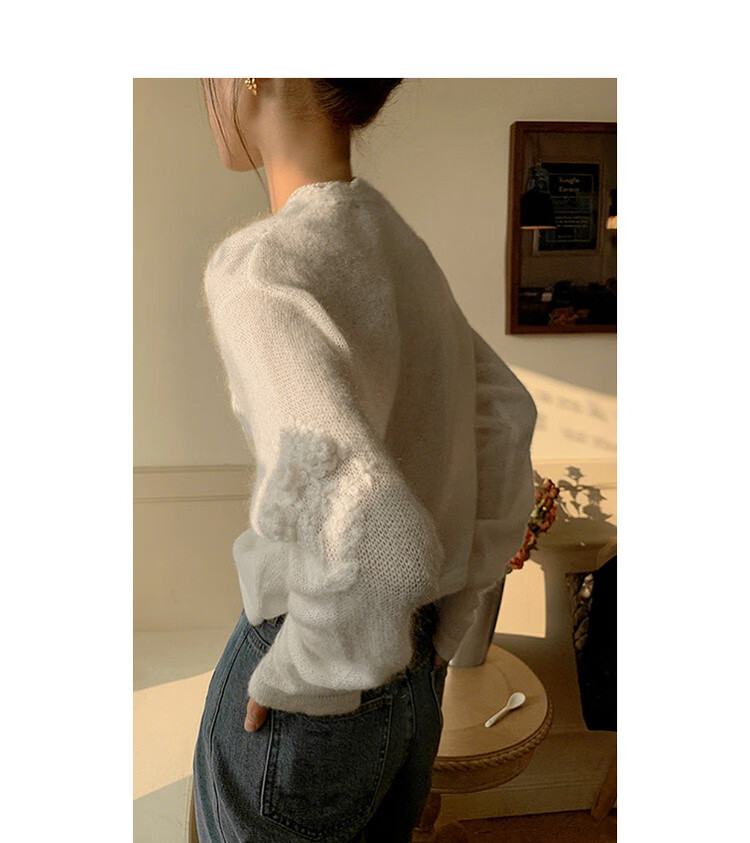MT [Qiju Yunxu] Spring Gentle Style 3D Crochet Cardigan with Decorative Edging Soft Knit Women's Top 10