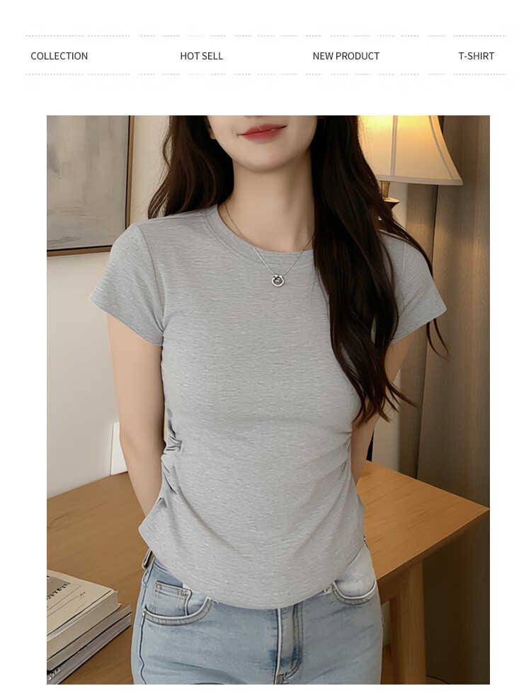 Ordifen 10A Antibacterial Women's Base Layer T-Shirt, 91% Cotton, Crew Neck, Set-in Shoulder, Short Sleeve, Summer Slim Fit, Black, Size M 6