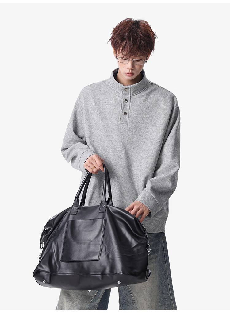 Foss Phil Men's Long Sleeve Sweatshirt Spring Summer American Polo Shirt High Street Vintage Loose Fit Top Black XL W6061 5
