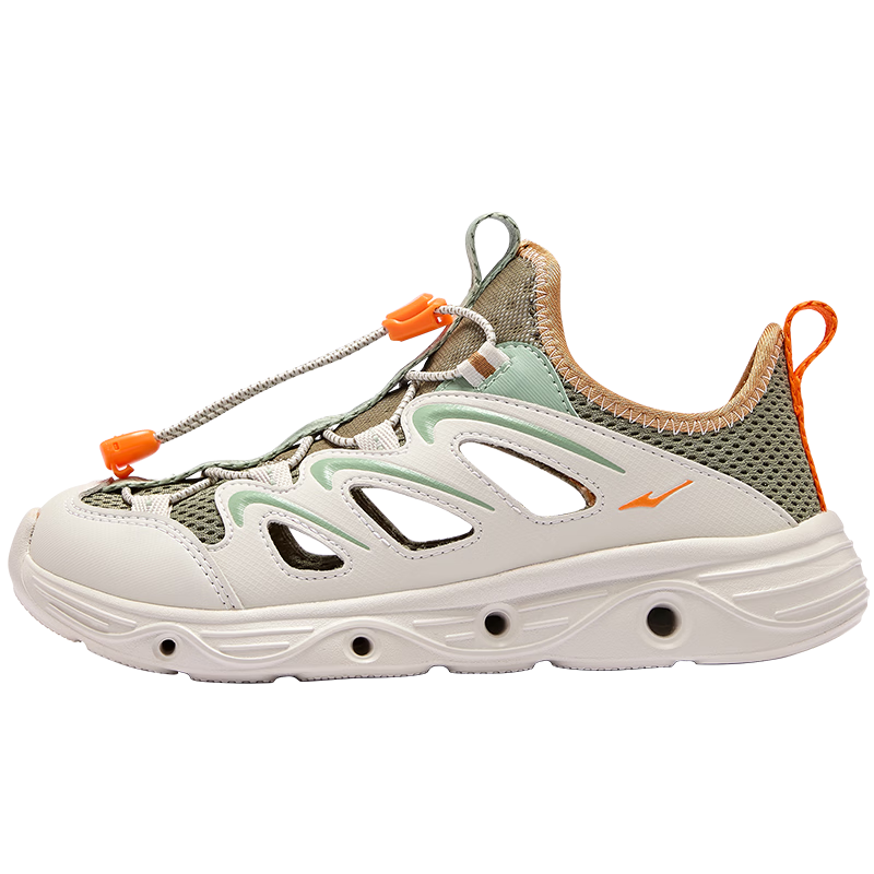 ERKE Kids Boys Girls Beach Sandals Children's Summer Hollow-out Drawstring Sandals Wild Gray/Oak Color Size 33