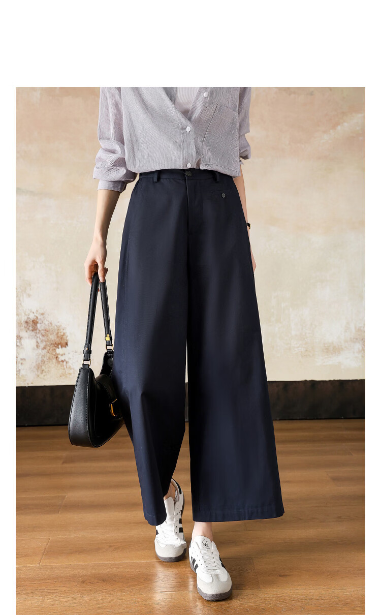 Demana [Brushed 100% Cotton] Spring Intellectual Semi-Elastic Waist Loose Fit Cropped Pants Petite Women's Casual Trousers 4