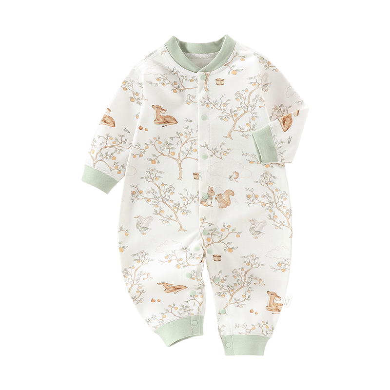 Aibao Baby Spring and Autumn Romper Unisex Infant Monk Suit Long Sleeve Crawling Suit T284 Orange Melody Time Size 90