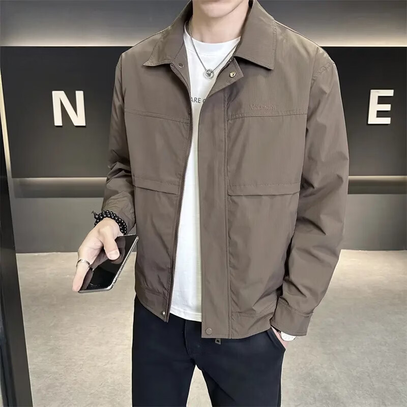 ROMON Men's Jacket Spring Autumn Turn-down Collar Business Casual Workwear Windproof Coat Khaki 3XL 10