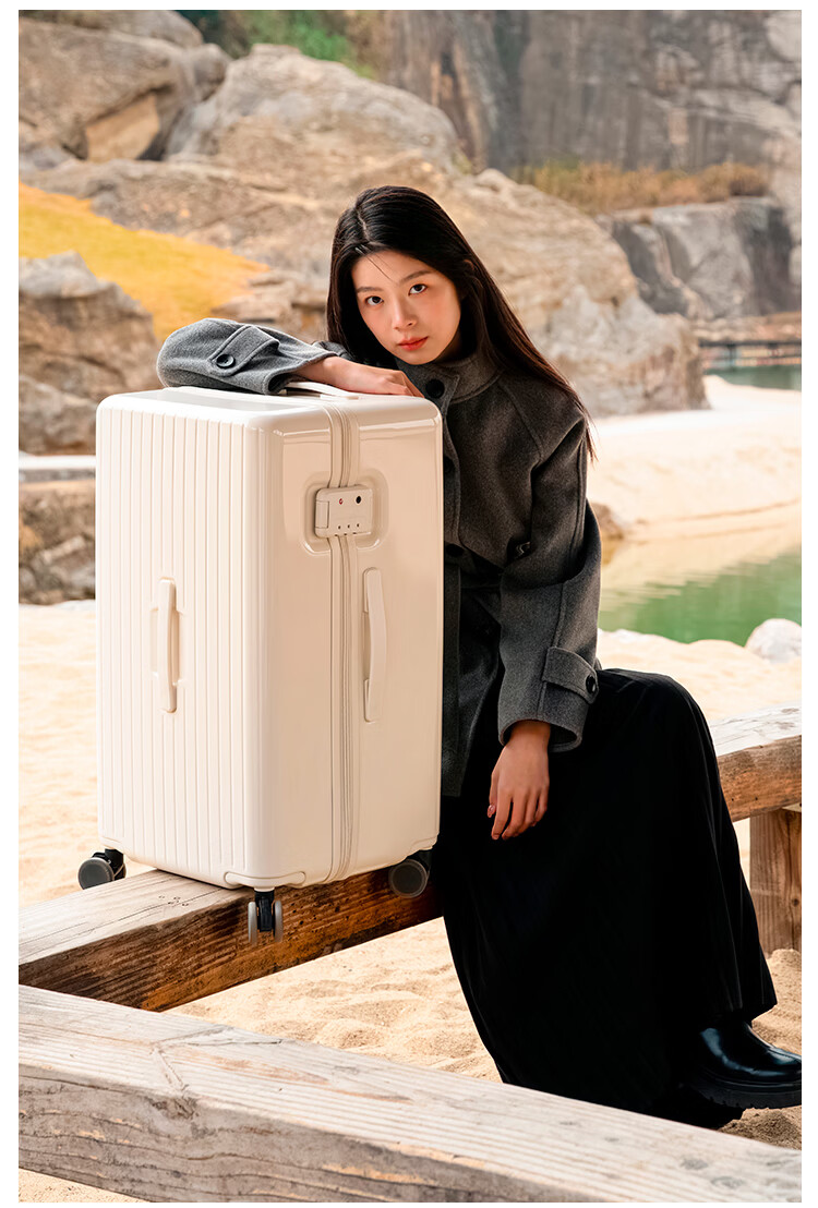 Jingsu Luggage Turnk Trolley Large Capacity Travel Suitcase Student Password Lock Matte White 28 Inch 3