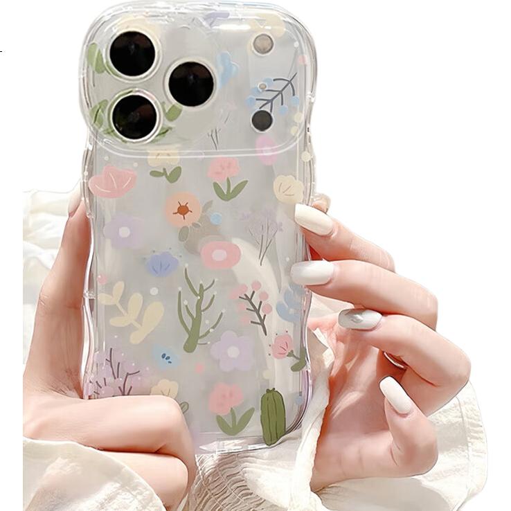 Чехол для iPhone 17 Pro Max Jiangming, защита камеры, противоударный, airbag, прозрачный, с цветочным узором и браслетом
