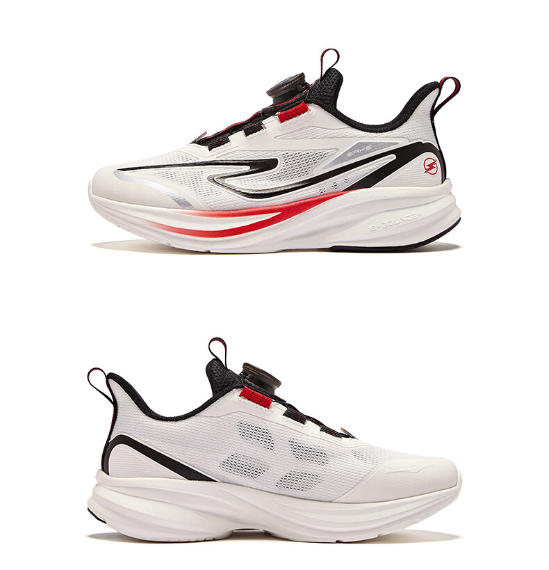 ERKE Kids Unisex Knob Buckle Sports Shoes Children's Cushioning Durable Running Shoes Microcrystalline White/Black Size 40 36