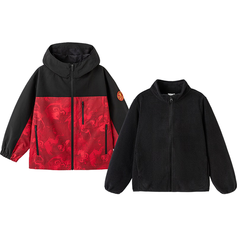BALABALA Kids Fleece Two-Piece Set Boys' Jacket 2025 Spring Autumn Cotton Waterproof New Year Outfit