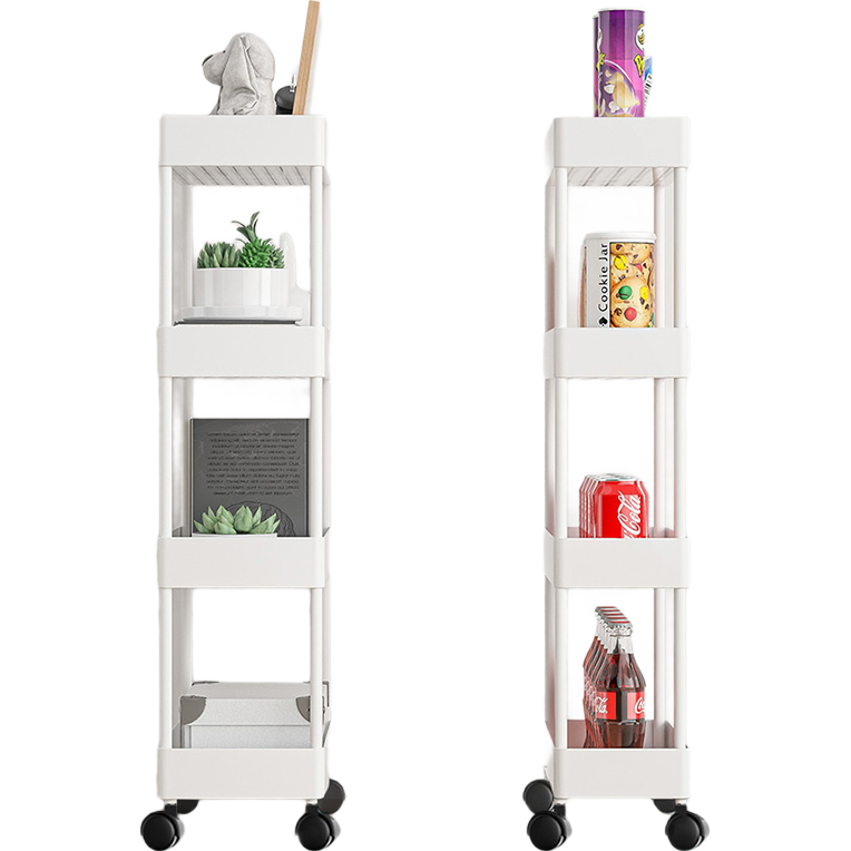 Milin Kitchen Floor Storage Rack, Multi-Layer Fruit And Vegetable Storage Cart, Gap Refrigerator Side Organizer Shelf, Five-Tier White 18cm