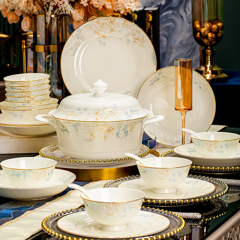Chen Jing Dezheng Porcelain Bowl and Plate Set Home New High-Value Tableware Chopsticks Full Set Housewarming Gift