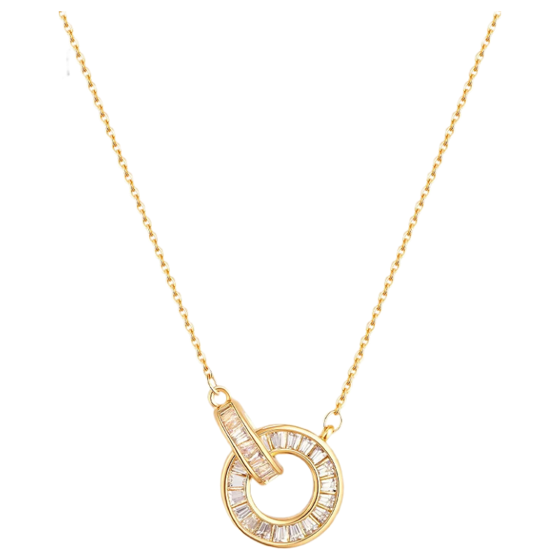 Aji Bean Women's Double Circle Pendant Necklace Luxury Interlocking Collarbone Chain Sweater Chain Accessory