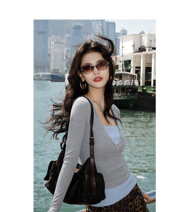 MT Spring Layered Look Color-Block Wool Blend Slim Fit Petite Knit Sweater for Women 8