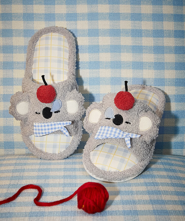 Gukoo Women's Four-Season Original Cute Koala Plaid Flat Home Slippers Vanilla Gray Size 38-39 7