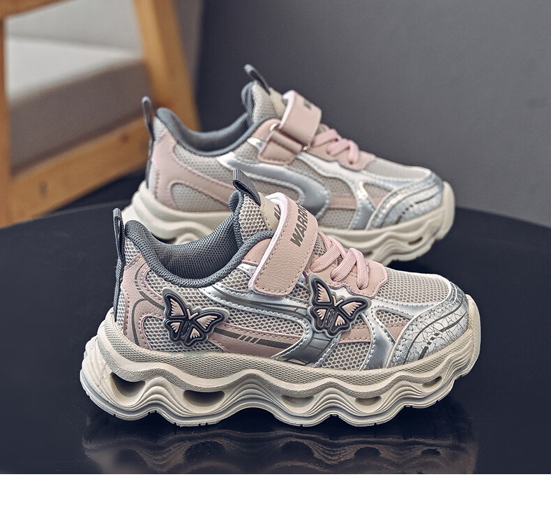 Warrior Spring-Autumn Girls' Versatile Dad Sneakers Breathable Mesh Casual Sports Shoes WZ-2201 Rice Wine Red Size 31 6