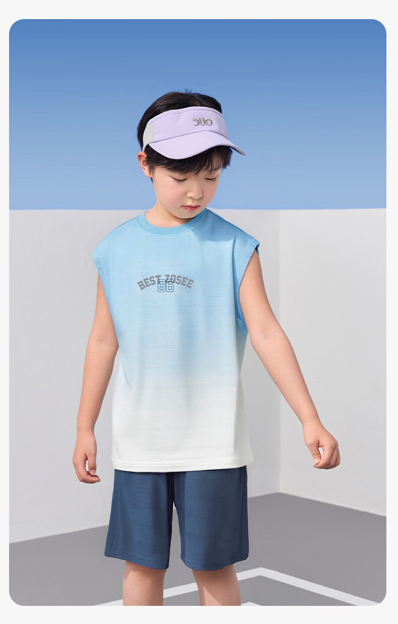 Zuo Xi Boys Quick-Dry Sports Vest Set 2026 New Summer Children's Mesh Moisture-Wicking Short Sleeve Mint Green 150 26