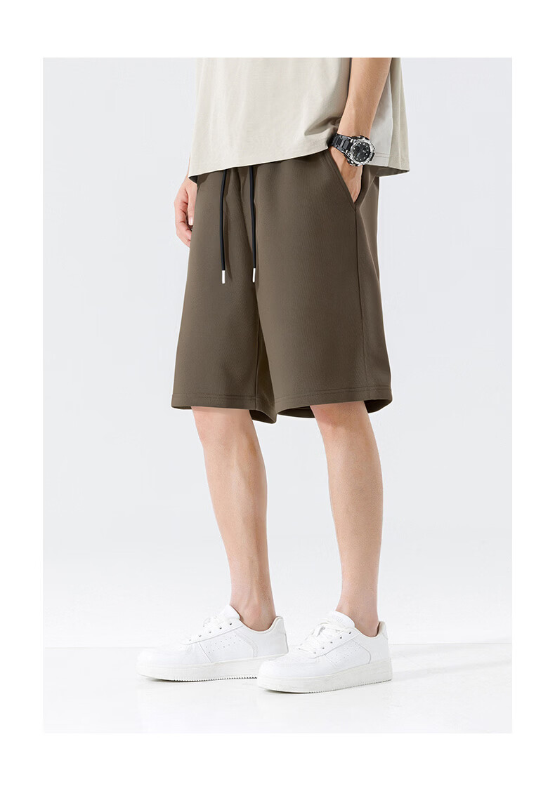 JEANSWEST LIFE Men's Khaki Cotton Terry Shorts Summer Moisture-Wicking Wrinkle-Resistant Relaxed Fit Five-Point Pants B 5