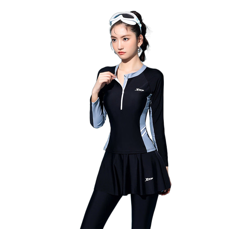 Xtep Women's Sunscreen Conservative Slimming Tummy Control Two-Piece Long Sleeve Long Pants Surfing Quick-Dry Wetsuit Spa Swimwear