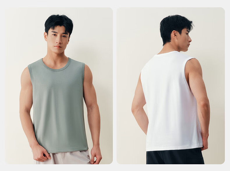 THREEGUN Men's Tank Top, 100% Pure Cotton, Father's Day Gift, Skin-Friendly Breathable Wide-Shoulder Sleeveless T-Shirt, Sports Vest Undershirt 15