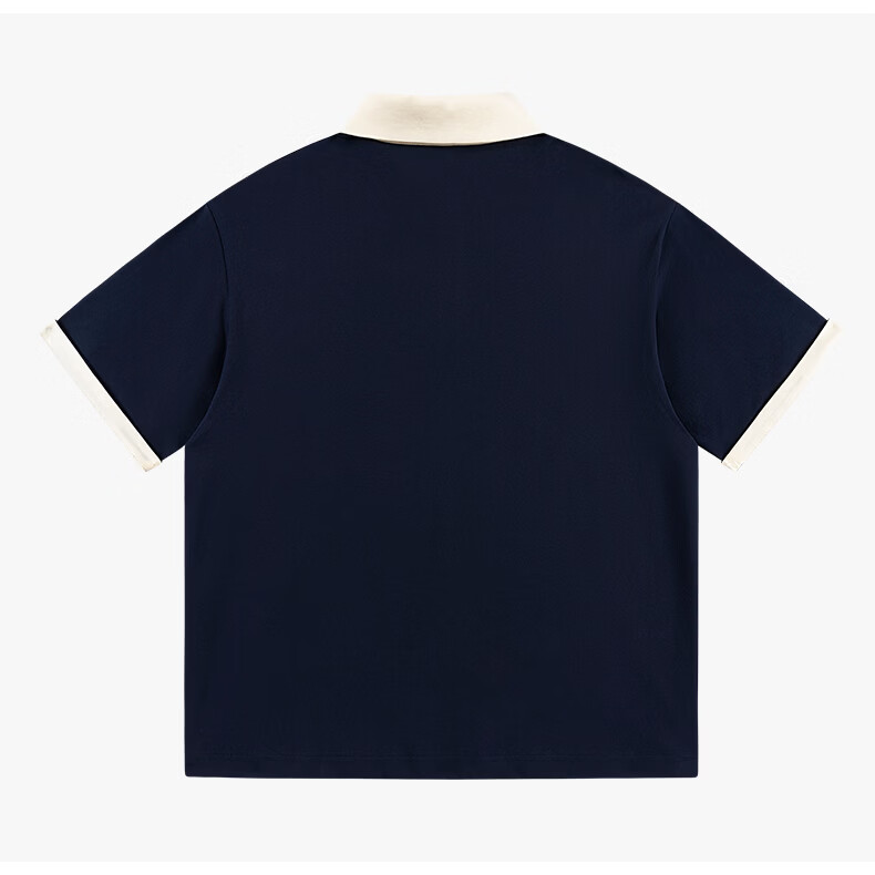 Charles Heart Simple Colorblock Small Heart Couple Casual Cotton Short Sleeve Polo Shirt Unisex Navy Blue XS 10