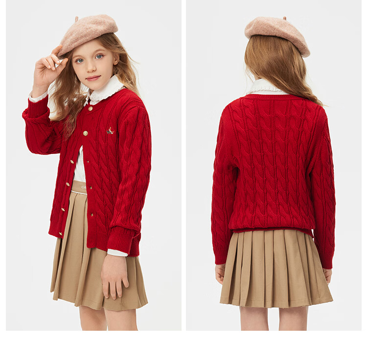 Navigare Girls' Sweater New Spring Children's Cardigan Versatile Twist Knit Deep Blue 130 5