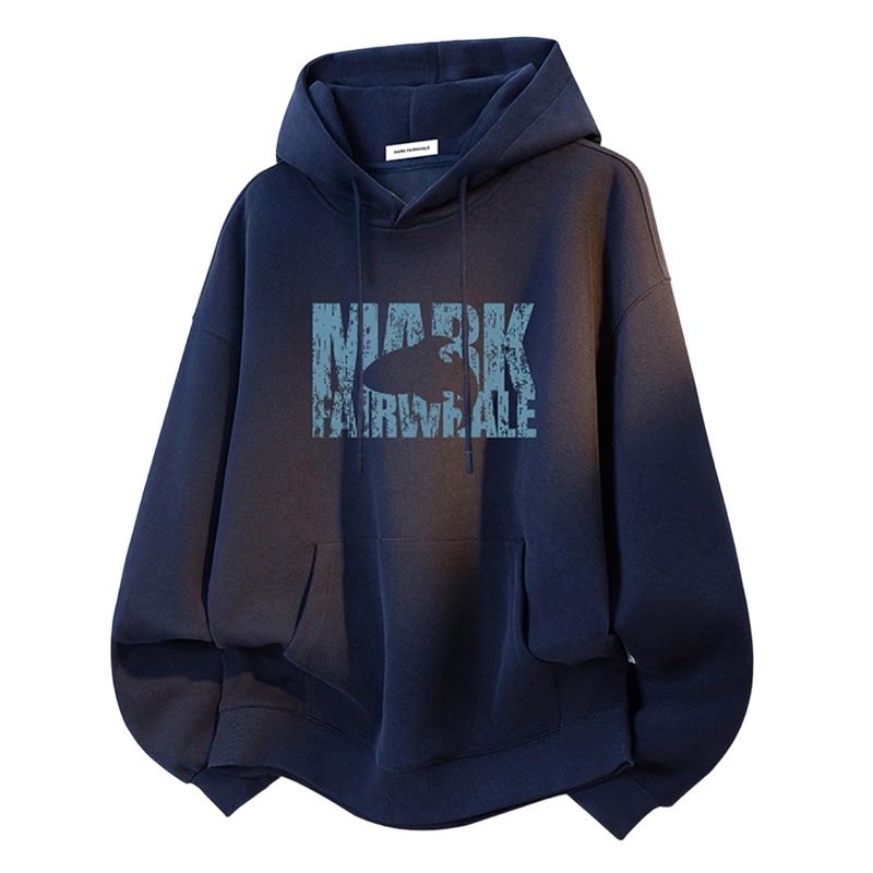 MARK FAIRWHALE Men's Hooded Sweatshirt Spring and Autumn Loose Printed Jacket Casual Couple's Deep Blue 2XL