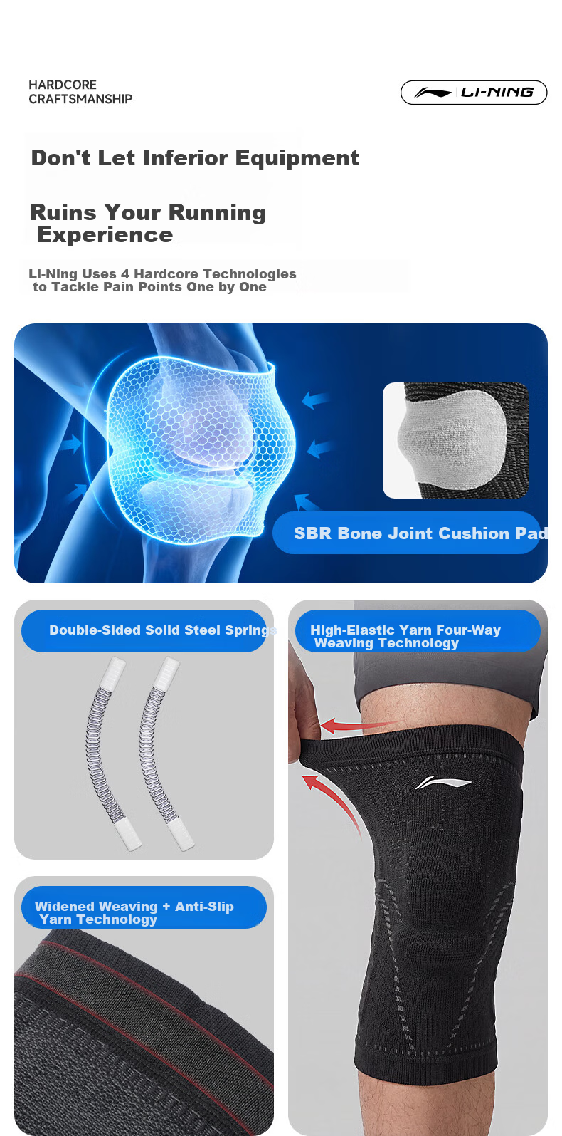 LI-NING Sports Knee Brace Running Men’s Basketball Knee Support Patella Band Warmth for Badminton Hiking 5