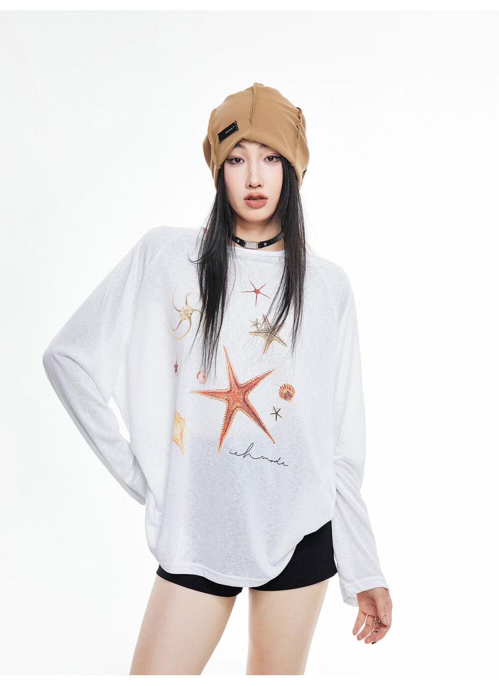 ICH MODE American Style Lightweight Cooling Physical Sunscreen Cover Shirt Women Summer New Loose Long Sleeve T-Shirt White S 36