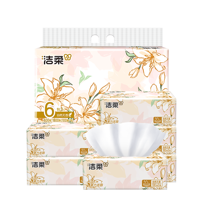 C&S Facial Tissue Blossom Series 3-Ply 100 Sheets * 6 Packs Wet-Strength Soft Durable Packaged Paper Towels