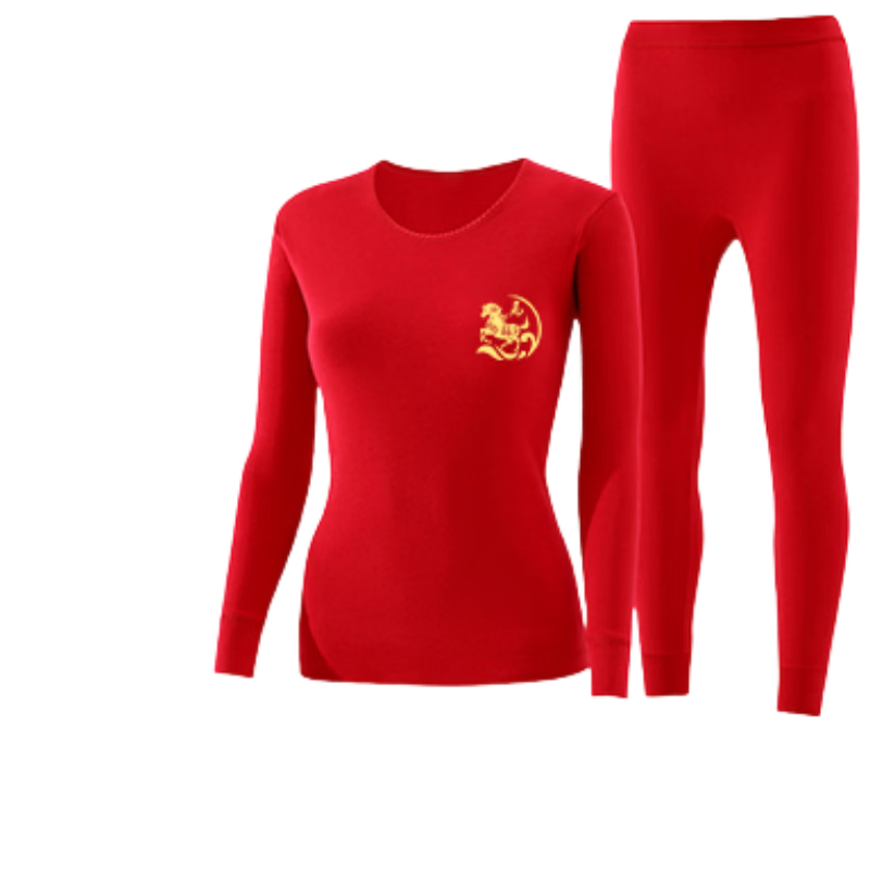 Langsha Women's Autumn Thermal Underwear Set Year of the Horse Red Pure Cotton Wedding Red Underwear Socks Warm Innerwear Gift Box