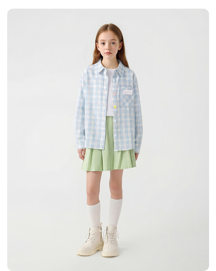 Balabala【balaOne】Kids Long Sleeve Shirt Girls 2026 Spring Plaid Fashion 18