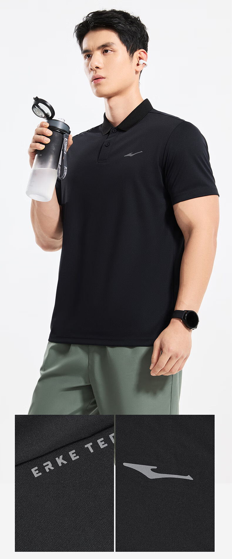 ERKE [Yu Shitong Same Style] Men's Summer Short Sleeve Sports Polo Shirt Ice Cooling Moisture-Wicking Quick-Dry T-Shirt 15