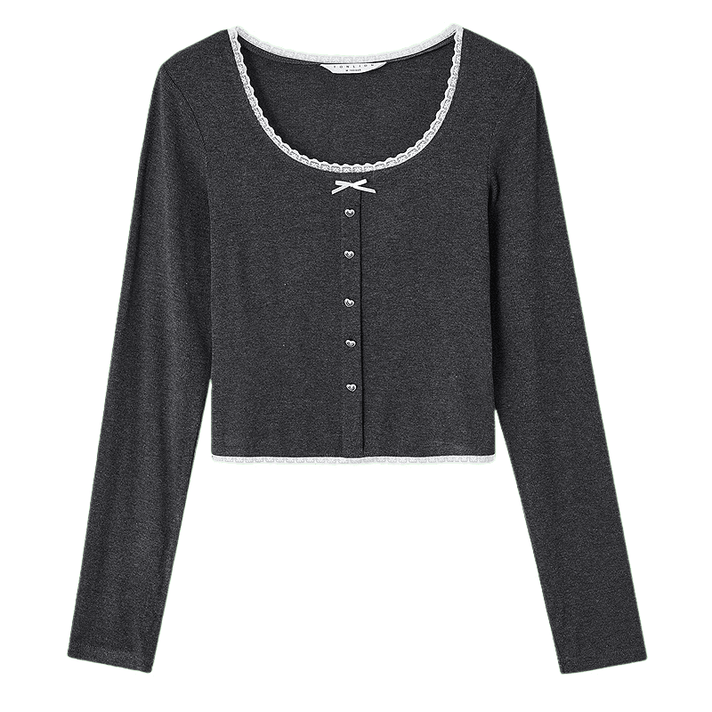 TonLion 2025 Autumn Women's Round Neck Patchwork Lace Long Sleeve T-shirt